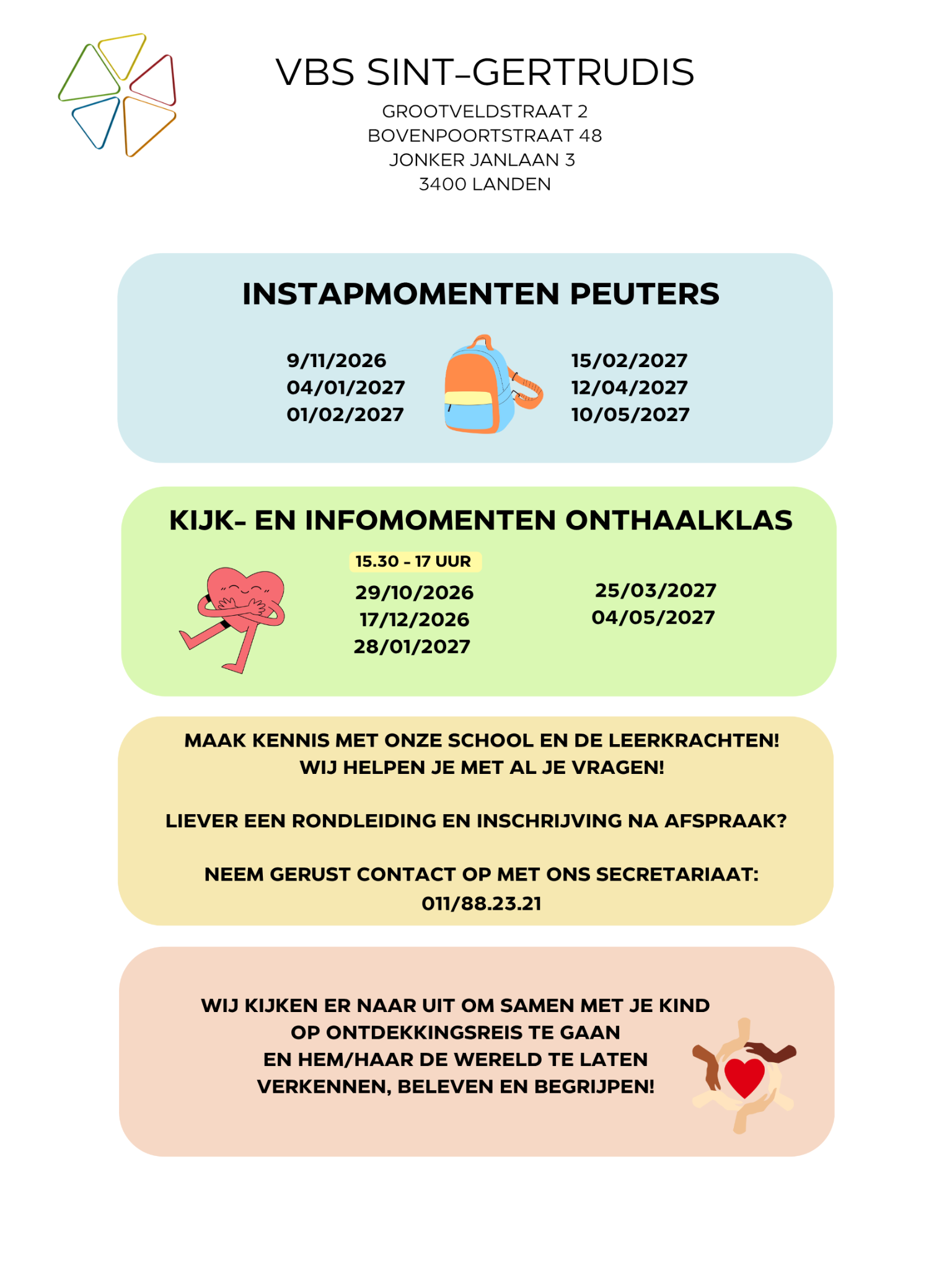 Instapmomenten peuters en kijk- en infomomenten onthaalklas voor schooljaar 2026-2027